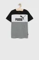 siva Otroška bombažna kratka majica Puma ESS Block Tee B Otroški