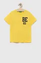 rumena Otroška bombažna kratka majica United Colors of Benetton Otroški