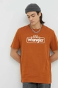 Βαμβακερό μπλουζάκι Wrangler καφέ