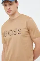 beżowy BOSS t-shirt bawełniany