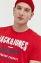 κόκκινο Βαμβακερό μπλουζάκι Jack & Jones JJELOGO Ανδρικά