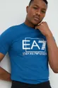 modrá Bavlněné tričko EA7 Emporio Armani Pánský