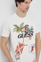 kremowy Guess t-shirt bawełniany Męski