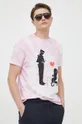 różowy Guess t-shirt bawełniany x Banksy Męski