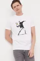 bela Bombažna kratka majica Guess x Banksy Moški