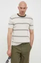 beżowy Sisley t-shirt z domieszką lnu