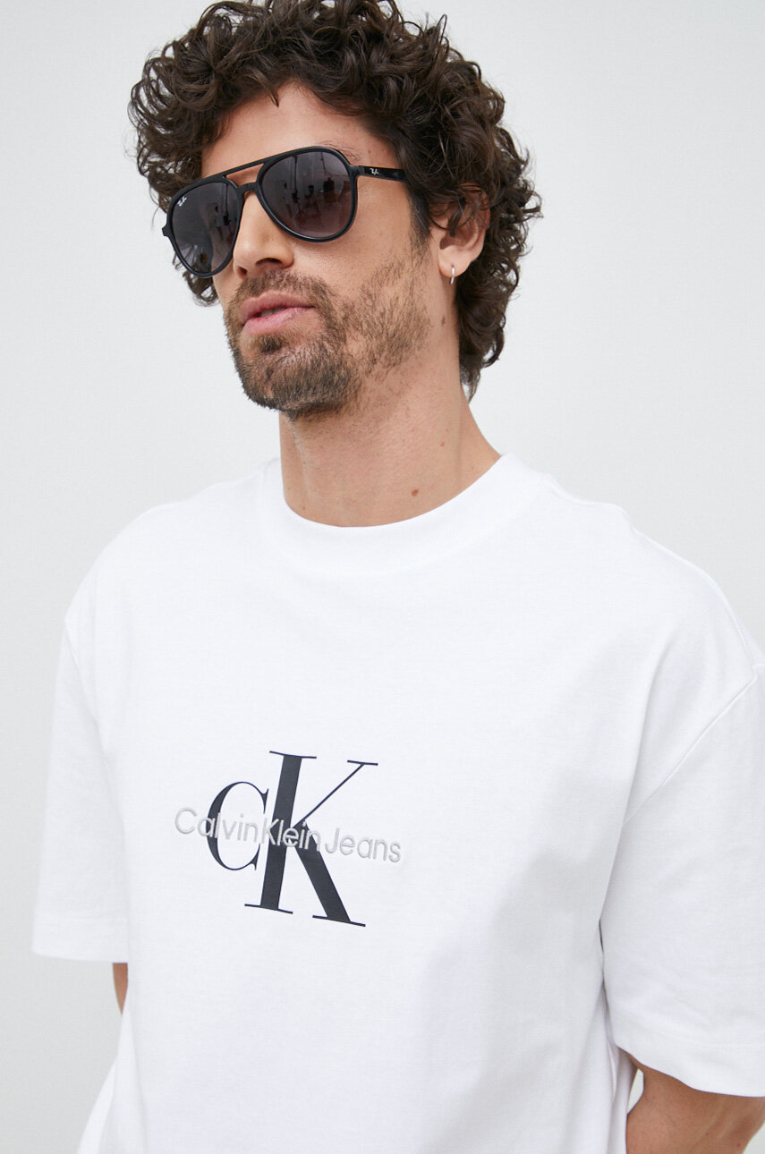 bílá Bavlněné tričko Calvin Klein Jeans