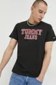 μαύρο Βαμβακερό μπλουζάκι Tommy Jeans