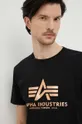 črna Bombažna kratka majica Alpha Industries Basic T-Shirt Foil Print