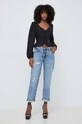 Guess bluzka z domieszką lnu FEDERICA W4GH88.WG7B0 czarny SS24
