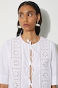 Bavlnená košeľa GANNI Broderie Anglaise Tie Blouse F9655 biela