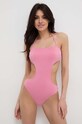 Jednodielne plavky Pepe Jeans LUREX CO SWIMSUIT jemný vzor ružová PLB10494