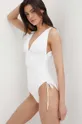 bijela Jednodijelni kupaći kostim MICHAEL Michael Kors SHIRRED PLUNGE ONE PIECE Ženski