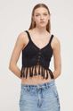 Desigual top plażowy bawełniany TOP MADAGASCAR czarny 24SWMF01