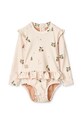 Enodelne kopalke za dojenčke Liewood Sille Baby Printed Swimsuit Prijazno od planeta bež LW18935
