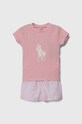 Детска памучна пижама Polo Ralph Lauren надпис розов 2P0146