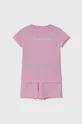 roza Dječja pamučna pidžama Calvin Klein Underwear Za djevojčice