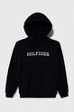 Dětská bavlněná mikina Tommy Hilfiger s kapucí námořnická modř KS0KS00537.116.122.PPYH