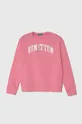 roza Otroški bombažen pulover United Colors of Benetton Dekliški