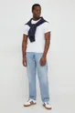 mornarsko modra Bombažen pulover Calvin Klein
