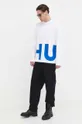 Βαμβακερή μπλούζα με μακριά μανίκια Hugo Blue λευκό