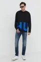 Βαμβακερή μπλούζα με μακριά μανίκια Hugo Blue μαύρο