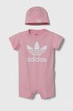Dětské bavlněné dupačky adidas Originals růžová IS7256