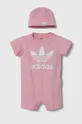 розовый Хлопковый ромпер для младенцев adidas Originals Для девочек