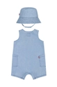 Pamučni kombinezon za bebe Levi's LVB DENIM ROMPER & BUCKET HAT plava