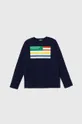 tmavomodrá Detská bavlnená košeľa s dlhým rukávom United Colors of Benetton Chlapčenský