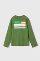 зелений Дитячий бавовняний лонгслів United Colors of Benetton Для хлопчиків