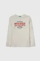 sivá Detská bavlnená košeľa s dlhým rukávom United Colors of Benetton Chlapčenský