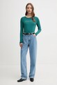 Bombažna majica z dolgimi rokavi United Colors of Benetton 3GA2E16G0 turkizna AW25
