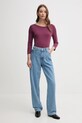 Памучна блуза с дълги ръкави United Colors of Benetton 3GA2E16A1 виолетов AA00