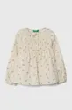 бежевий Дитяча бавовняна блузка United Colors of Benetton Для дівчаток