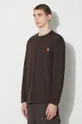 hnedá Bavlnené tričko s dlhým rukávom Carhartt WIP Longsleeve American Script T-Shirt
