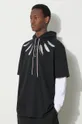 negru Marcelo Burlon hanorac de bumbac Collar Feathers Dbl Sleeves