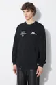 μαύρο Βαμβακερή μπλούζα με μακριά μανίκια Evisu Seagull + Kamon & Wave Print LS Tee
