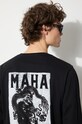 Maharishi longsleeve din bumbac Woodblock Dragon 1277.BLACK negru