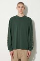 Bavlnené tričko s dlhým rukávom PLEASURES Oe Long Sleeve zelená P24SU008.GREEN