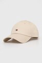 Tommy Hilfiger czapka z daszkiem bawełniana aplikacja beżowy AW0AW15785