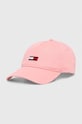 Tommy Jeans czapka z daszkiem bawełniana bawełna różowy AW0AW15842
