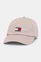 Βαμβακερό καπέλο του μπέιζμπολ Tommy Jeans απλικέ ροζ AW0AW15848