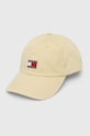Tommy Jeans czapka z daszkiem bawełniana aplikacja żółty AW0AW15848