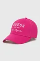 różowy Guess czapka z daszkiem bawełniana Damski
