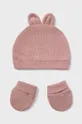 Mayoral Newborn czapka i rękawiczki dziecięce różowy