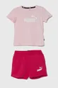 różowy Puma komplet dziecięcy Logo Tee & Shorts Set Dziewczęcy