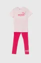 рожевий Дитячий бавовняний комплект Puma ANIMAL & Leggings Set G Для дівчаток