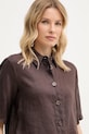 United Colors of Benetton πουκάμισο γυναικείο λινό καφέ 5BML5QB75