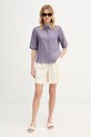 United Colors of Benetton πουκάμισο γυναικείο λινό 5BML5QB75 μωβ AA00